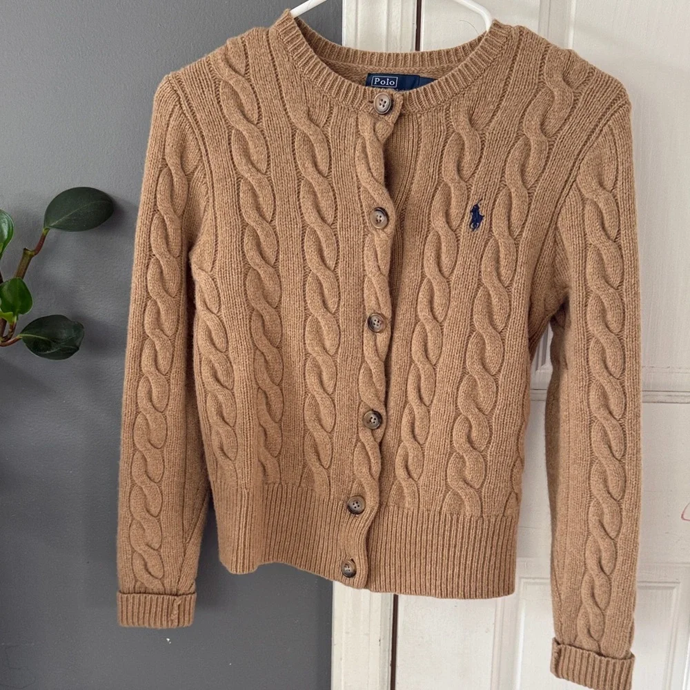 Polo by Ralph Lauren Tan Cable-Knit Button Cardigan - Wool NWOT - Picture 1 of 4